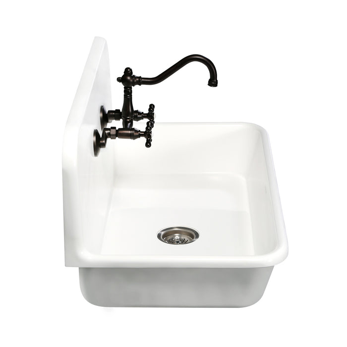 Kingston Heirloom GKTA362119 - Arcticstone 36-Inch Solid Surface White Stone Single Bowl Top-Mount Kitchen Sink with Backsplash and Strainer, Matte White