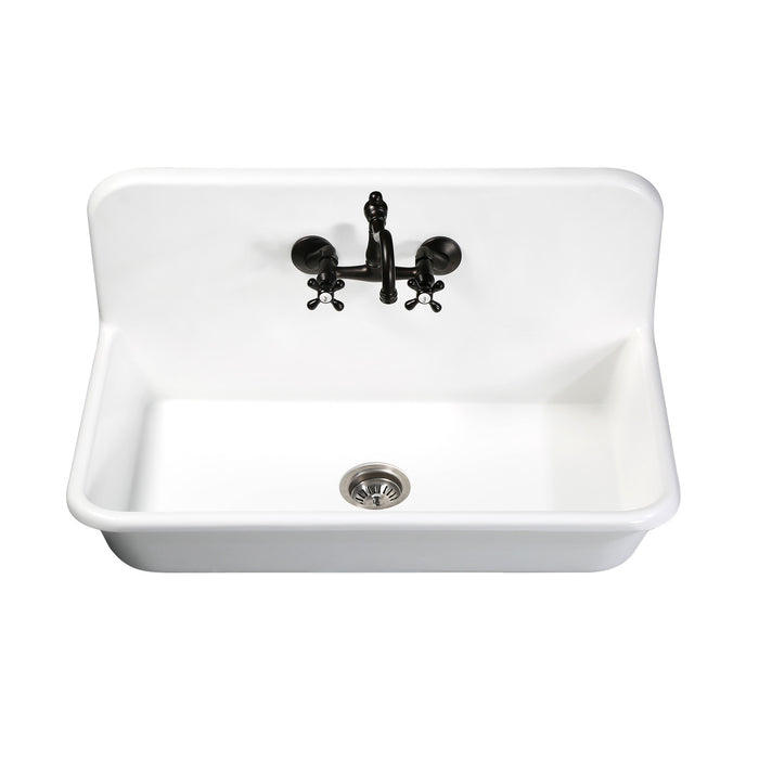 Arcticstone GKTA362119 36-Inch Solid Surface White Stone Single Bowl Top-Mount Kitchen Sink with Backsplash and Strainer, Matte White