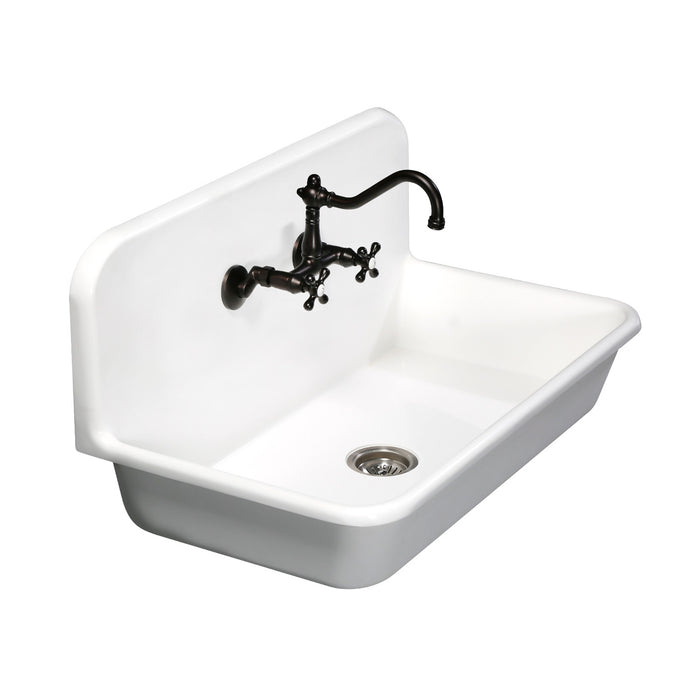 Arcticstone GKTA362119 36-Inch Solid Surface White Stone Single Bowl Top-Mount Kitchen Sink with Backsplash and Strainer, Matte White