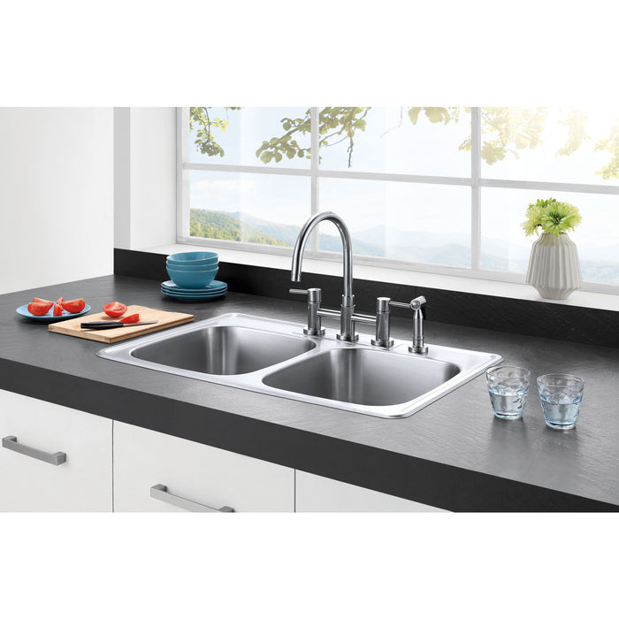 Kingston Studio GKTD33227 33-Inch Stainless Steel Self-Rimming Double Bowl Drop-In Kitchen Sink, Brushed Stainless Steel