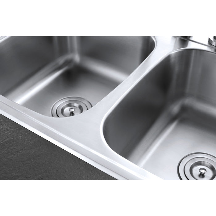 Kingston Studio GKTD33227 33-Inch Stainless Steel Self-Rimming Double Bowl Drop-In Kitchen Sink, Brushed Stainless Steel