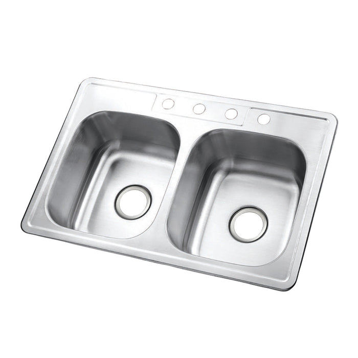 Kingston Studio GKTD33227 33-Inch Stainless Steel Self-Rimming Double Bowl Drop-In Kitchen Sink, Brushed Stainless Steel