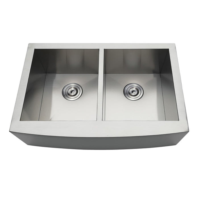 Kingston Sona GKTDF30209 - Uptowne 30-Inch Stainless Steel Apron-Front Double Bowl Farmhouse Kitchen Sink with Strainers x 2, Brushed Stainless Steel