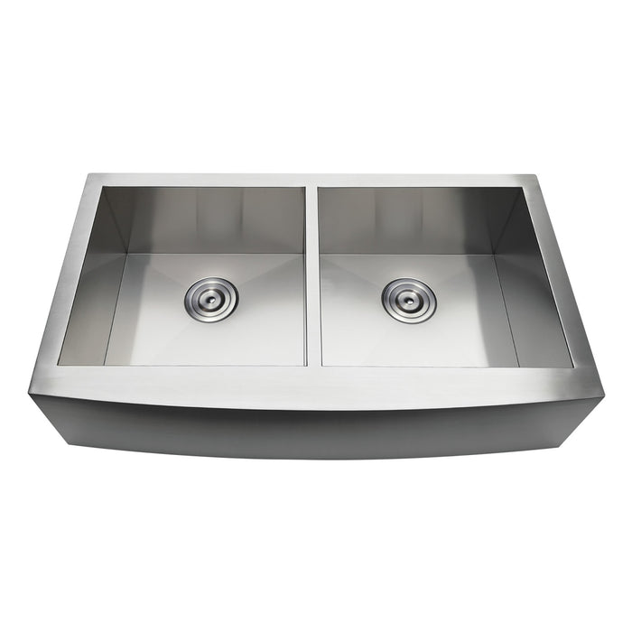 Kingston Sona GKTDF36209 - Uptowne 36-Inch Stainless Steel Apron-Front Double Bowl Farmhouse Kitchen Sink with Strainers x 2, Brushed Stainless Steel