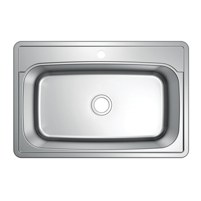 Kingston Studio GKTS3322901 33-Inch Stainless Steel Self-Rimming Single Bowl Drop-In Kitchen Sink, Brushed Stainless Steel