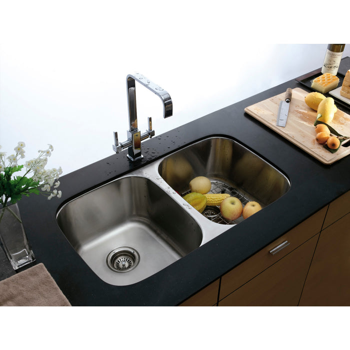 Kingston Loft GKUD32194 32-Inch Stainless Steel Double Bowl Undermount Kitchen Sink, Brushed Stainless Steel