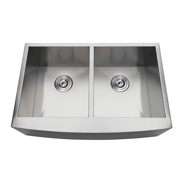 Kingston Sona GKUDF30209 - Uptowne 30-Inch Stainless Steel Apron-Front Double Bowl Farmhouse Kitchen Sink with Strainers x 2, Brushed Stainless Steel