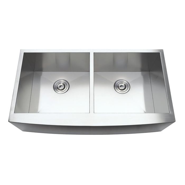 Kingston Sona GKUDF36209 - Uptowne 36-Inch Stainless Steel Apron-Front Double Bowl Farmhouse Kitchen Sink with Strainers x 2, Brushed Stainless Steel