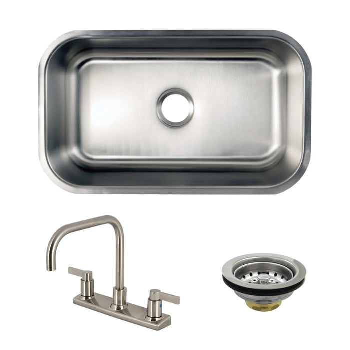 Loft 30-Inch Stainless Steel Undermount Single Bowl Kitchen Sink with Centerset Kitchen Faucet and Basket Strainer, Brushed Nickel