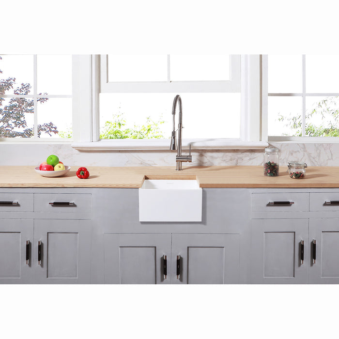Kingston Sona GKUSA15158 - Arcticstone 15-Inch Solid Surface White Stone Apron-Front Single Bowl Farmhouse Bar Prep Sink with Strainer, Matte White