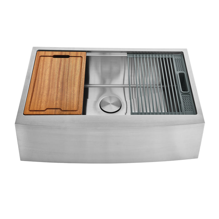 Kingston Sona GKUSF332210 - Uptowne 33-Inch Stainless Steel Apron-Front Single Bowl Farmhouse Kitchen Sink with 6-Piece Kitchen Accessory Set, Brushed