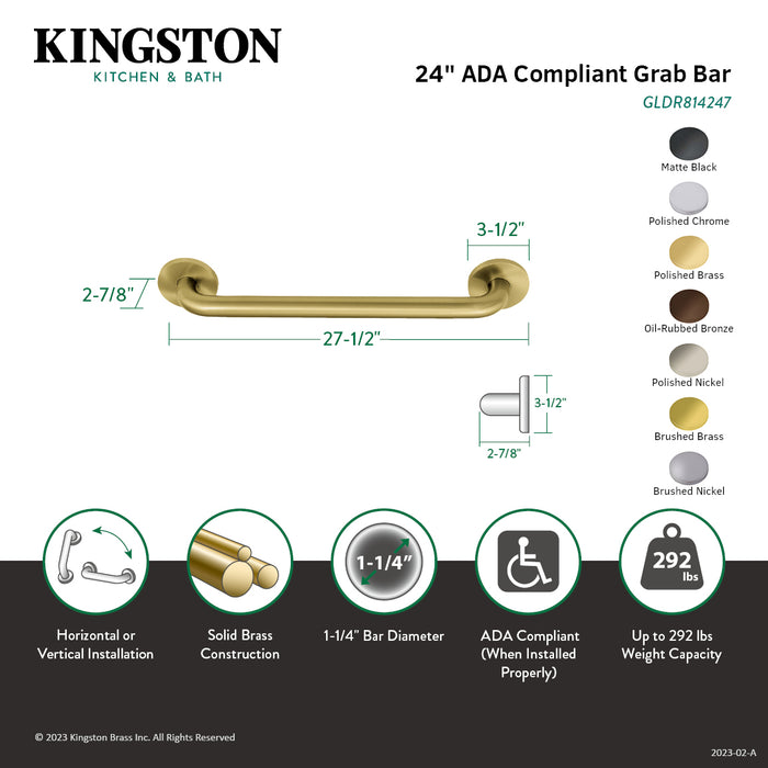 Kingston Sona GLDR814240 - Silver Sage 24-Inch x 1-1/4-Inch O.D. Brass ADA Grab Bar, Matte Black