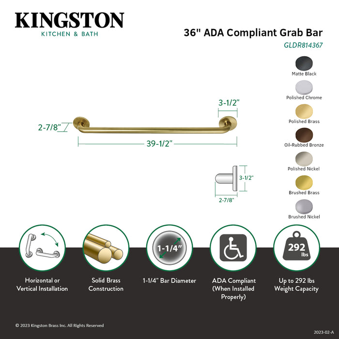 Kingston Sona GLDR814367 - Silver Sage 36-Inch x 1-1/4-Inch O.D. Brass ADA Grab Bar, Brushed Brass