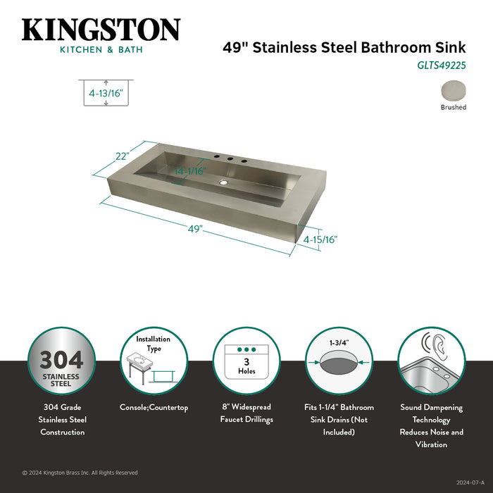 Kingston Commercial GLTS49225 49-Inch Stainless Steel Console Sink (8-Inch, 3-Hole), Brushed