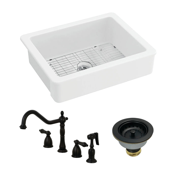 Kaolin 30-Inch Ceramic Single Bowl Farmhouse Kitchen Sink with Widespread Kitchen Faucet with Sprayer and Basket Strainer, Matte Black