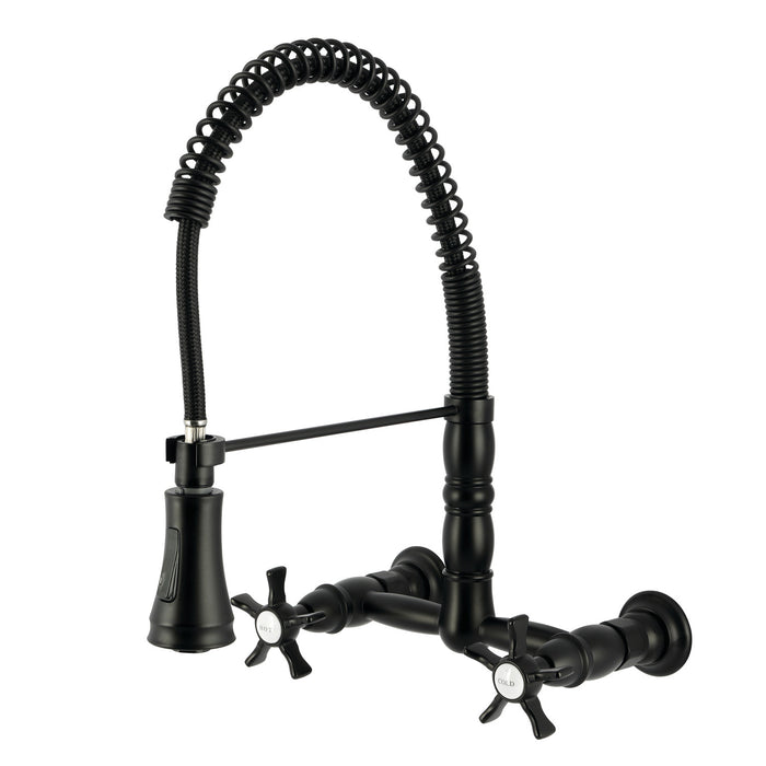 Kingston Tulare GS1240NX - Hamilton Double-Handle 2-Hole Wall-Mount Pre-Rinse Bridge Kitchen Faucet, Matte Black