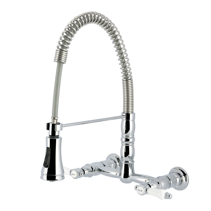 Kingston Tulare GS1241BPL - Bel-Air Double-Handle 2-Hole Wall-Mount Pre-Rinse Bridge Kitchen Faucet, Polished Chrome