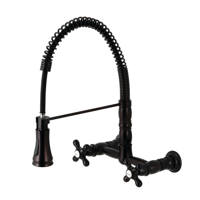 Kingston Tulare GS1245AX - Heritage Double-Handle 2-Hole Wall-Mount Pre-Rinse Bridge Kitchen Faucet, Oil Rubbed Bronze