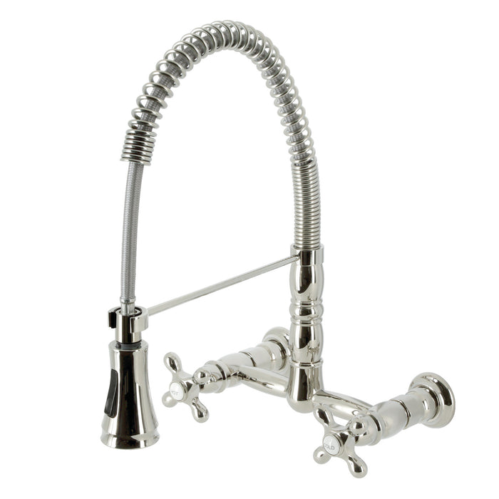 Kingston Tulare GS1246AX - Heritage Double-Handle 2-Hole Wall-Mount Pre-Rinse Bridge Kitchen Faucet, Polished Nickel