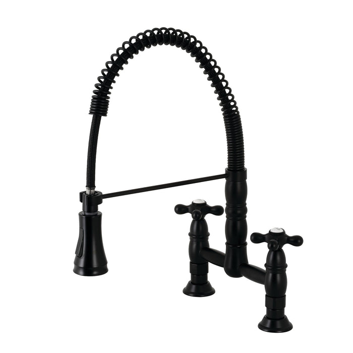 Miranda 30-Inch Single Bowl Farmhouse Kitchen Sink with 6-Piece Kitchen Accessory Set with Deck-Mount Bridge Kitchen Faucet and Basket Strainer, Matte Black