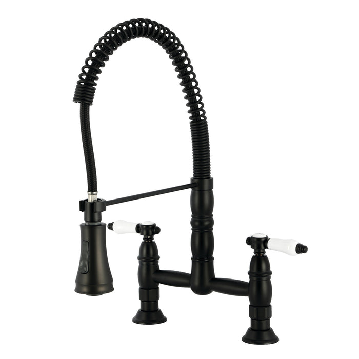 Kingston Tulare GS1270BPL - Bel-Air Double-Handle 2-Hole Deck-Mount Pre-Rinse Bridge Kitchen Faucet, Matte Black