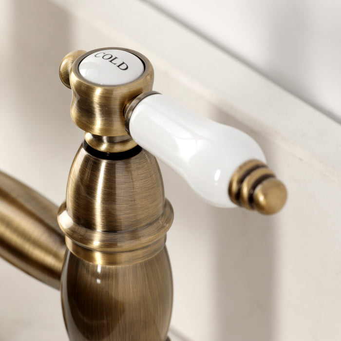 Kingston Tulare GS1273BPL - Bel-Air Double-Handle 2-Hole Deck-Mount Pre-Rinse Bridge Kitchen Faucet, Antique Brass