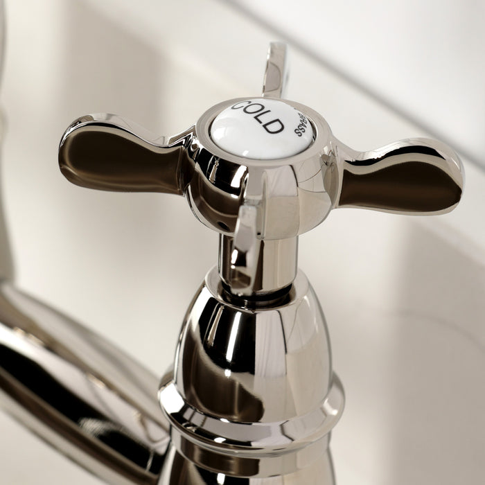 Kingston Tulare GS1276BEX - Essex Double-Handle 2-Hole Deck-Mount Pre-Rinse Bridge Kitchen Faucet, Polished Nickel