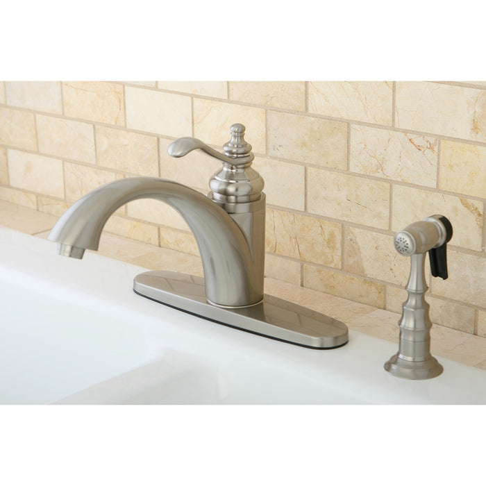 Kingston Templeton GS6578TLBS Single-Handle 2-or-4 Hole Deck Mount Kitchen Faucet with Brass Side Sprayer, Brushed Nickel