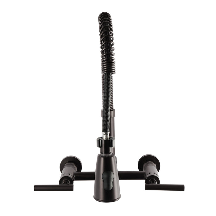 Kingston Sona GS8285CML - Manhattan Double-Handle 2-Hole Wall-Mount Pre-Rinse Bridge Kitchen Faucet, Oil Rubbed Bronze