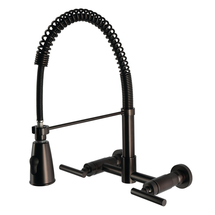 Kingston Sona GS8285CML - Manhattan Double-Handle 2-Hole Wall-Mount Pre-Rinse Bridge Kitchen Faucet, Oil Rubbed Bronze