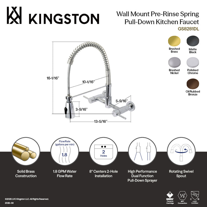 Kingston Sona GS8285DL - Concord Double-Handle 2-Hole Wall-Mount Pre-Rinse Bridge Kitchen Faucet, Oil Rubbed Bronze