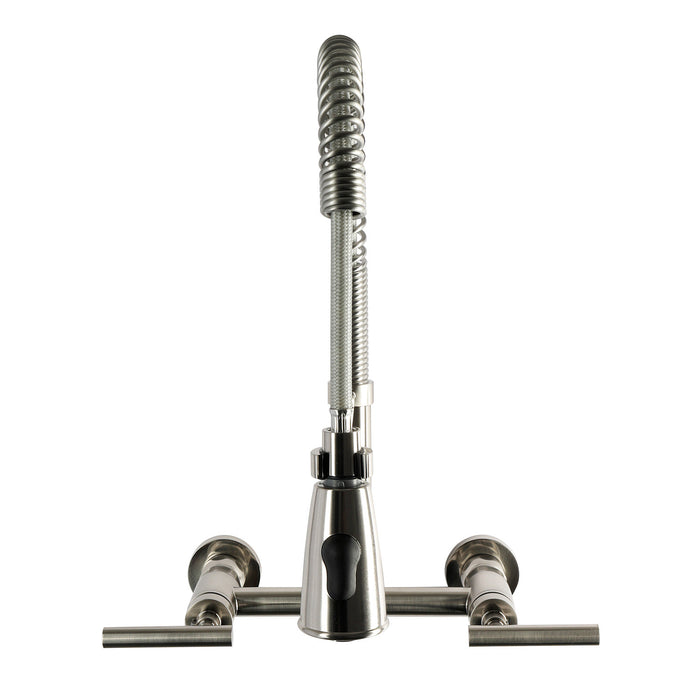 Kingston Sona GS8288CML - Manhattan Double-Handle 2-Hole Wall-Mount Pre-Rinse Bridge Kitchen Faucet, Brushed Nickel