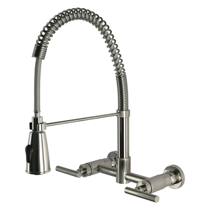 Kingston Sona GS8288CML - Manhattan Double-Handle 2-Hole Wall-Mount Pre-Rinse Bridge Kitchen Faucet, Brushed Nickel