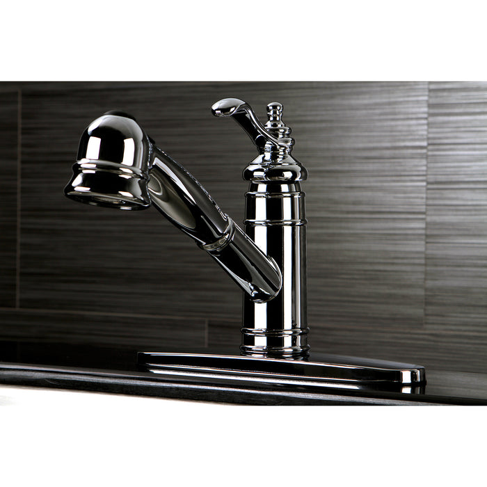 Kingston Heirloom GSC7571TL - Templeton Single-Handle 1-or-3 Hole Deck Mount Pull-Out Sprayer Kitchen Faucet, Polished Chrome