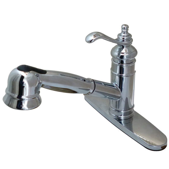 Kingston Heirloom GSC7571TL - Templeton Single-Handle 1-or-3 Hole Deck Mount Pull-Out Sprayer Kitchen Faucet, Polished Chrome