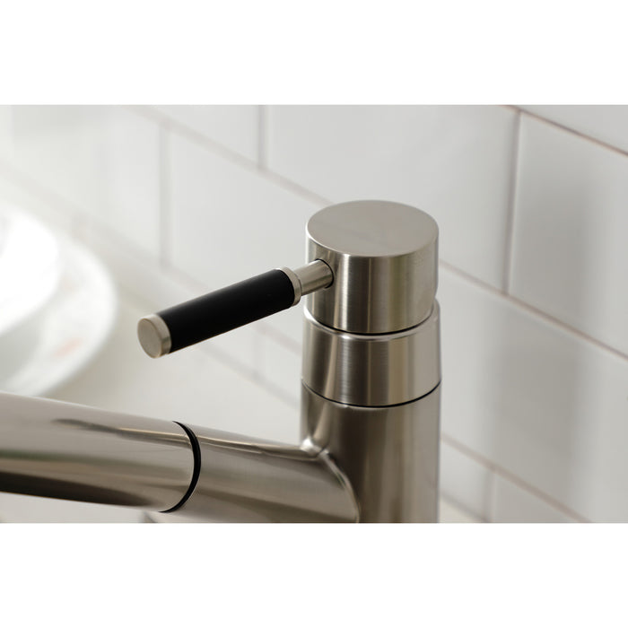 Kingston Sona GSC8578DKL - Kaiser Single-Handle 1-or-3 Hole Deck Mount Pull-Out Sprayer Kitchen Faucet, Brushed Nickel