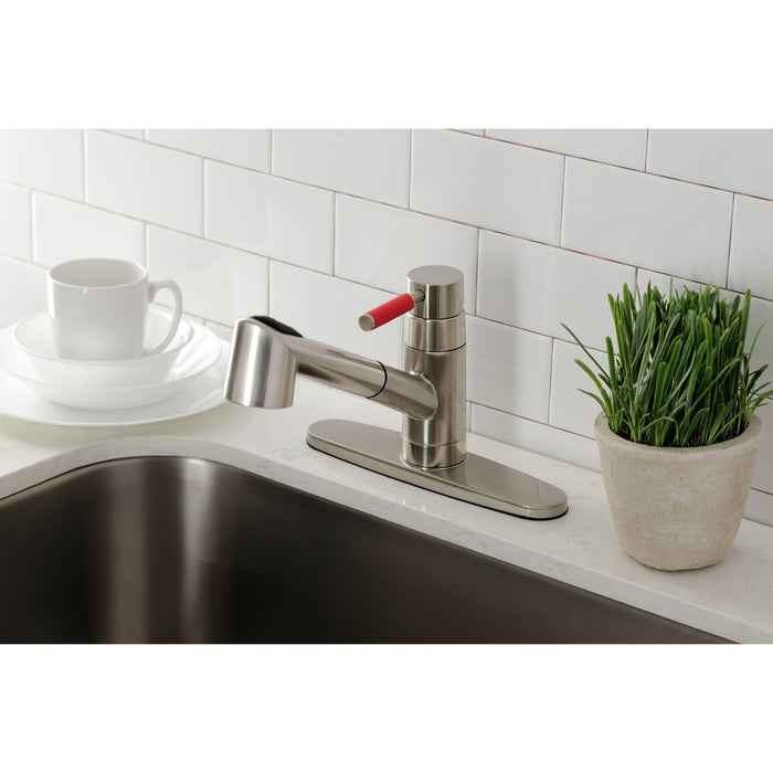 Kingston Sona GSC8578DKL - Kaiser Single-Handle 1-or-3 Hole Deck Mount Pull-Out Sprayer Kitchen Faucet, Brushed Nickel