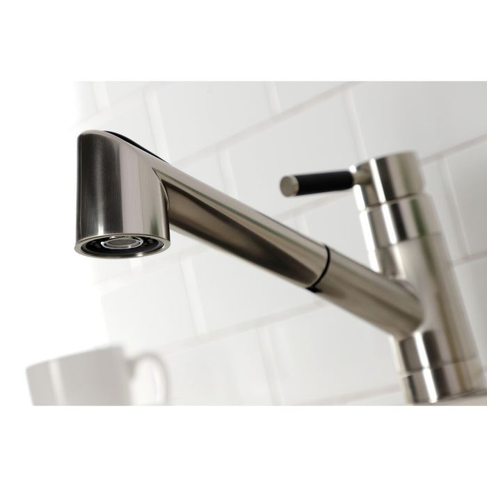 Kingston Sona GSC8578DKL - Kaiser Single-Handle 1-or-3 Hole Deck Mount Pull-Out Sprayer Kitchen Faucet, Brushed Nickel
