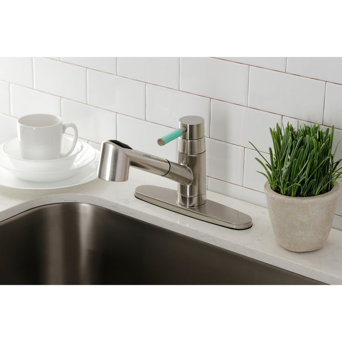 Kingston Sona GSC8578DKL - Kaiser Single-Handle 1-or-3 Hole Deck Mount Pull-Out Sprayer Kitchen Faucet, Brushed Nickel