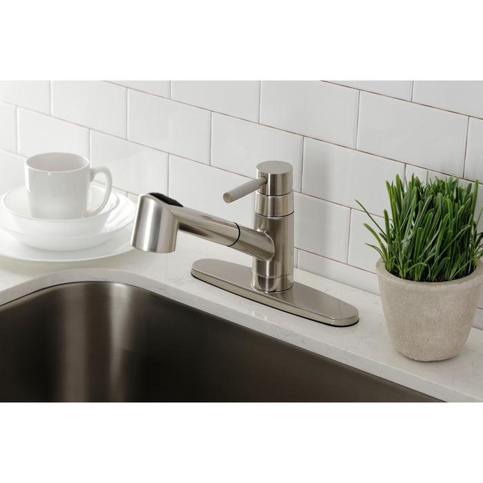 Kingston Sona GSC8578DKL - Kaiser Single-Handle 1-or-3 Hole Deck Mount Pull-Out Sprayer Kitchen Faucet, Brushed Nickel