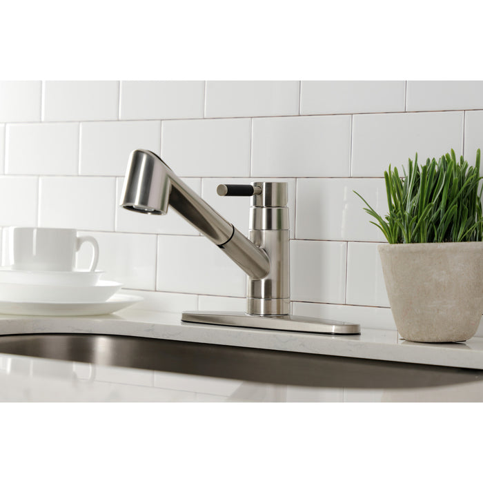 Kingston Sona GSC8578DKL - Kaiser Single-Handle 1-or-3 Hole Deck Mount Pull-Out Sprayer Kitchen Faucet, Brushed Nickel