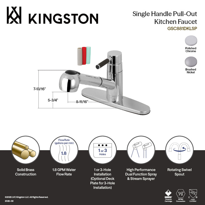 Kaiser GSC881DKLSP Single-Handle 1-or-3 Hole Deck Mount Pull-Out Sprayer Kitchen Faucet, Polished Chrome