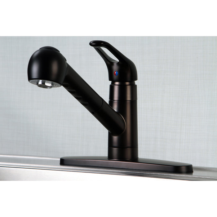 Kingston Tulare GSC885NCLSP - Century Single-Handle 1-or-3 Hole Deck Mount Pull-Out Sprayer Kitchen Faucet, Oil Rubbed Bronze