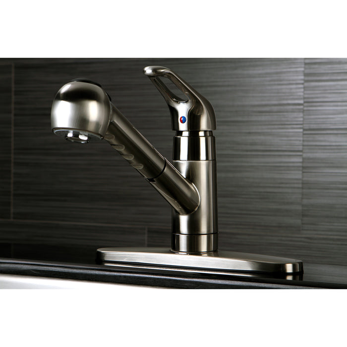 Kingston Tulare GSC888NCLSP - Century Single-Handle 1-or-3 Hole Deck Mount Pull-Out Sprayer Kitchen Faucet, Brushed Nickel