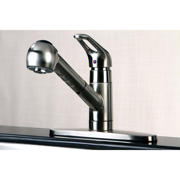 Kingston Tulare GSC888NCLSP - Century Single-Handle 1-or-3 Hole Deck Mount Pull-Out Sprayer Kitchen Faucet, Brushed Nickel