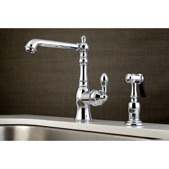 Kingston Heirloom GSY7201ACLBS - American Classic Single-Handle 2-or-4 Hole Kitchen Faucet with Brass Sprayer, Polished Chrome