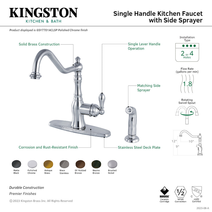 American Classic GSY7705ACLSP Single-Handle 2-or-4 Hole Deck Mount Kitchen Faucet with Brass Sprayer, Oil Rubbed Bronze