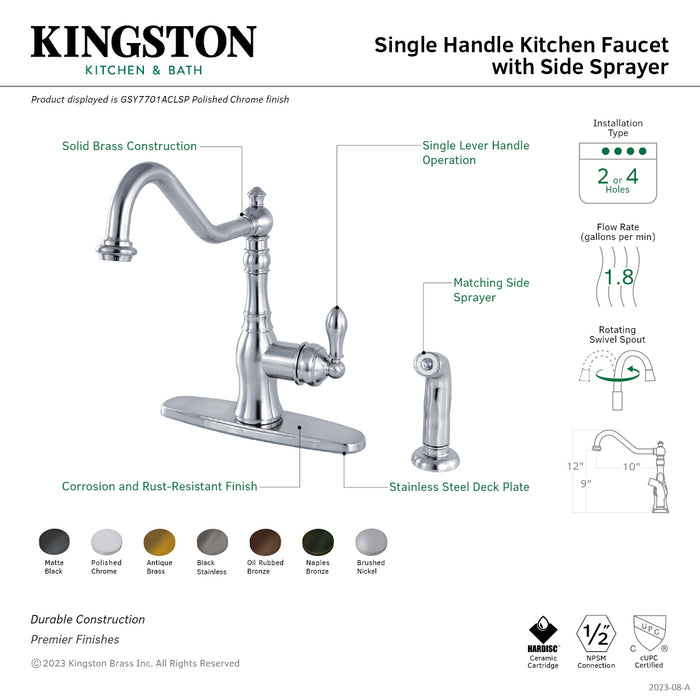 American Classic GSY7706ACLSP Single-Handle 2-or-4 Hole Deck Mount Kitchen Faucet with Side Sprayer, Naples Bronze