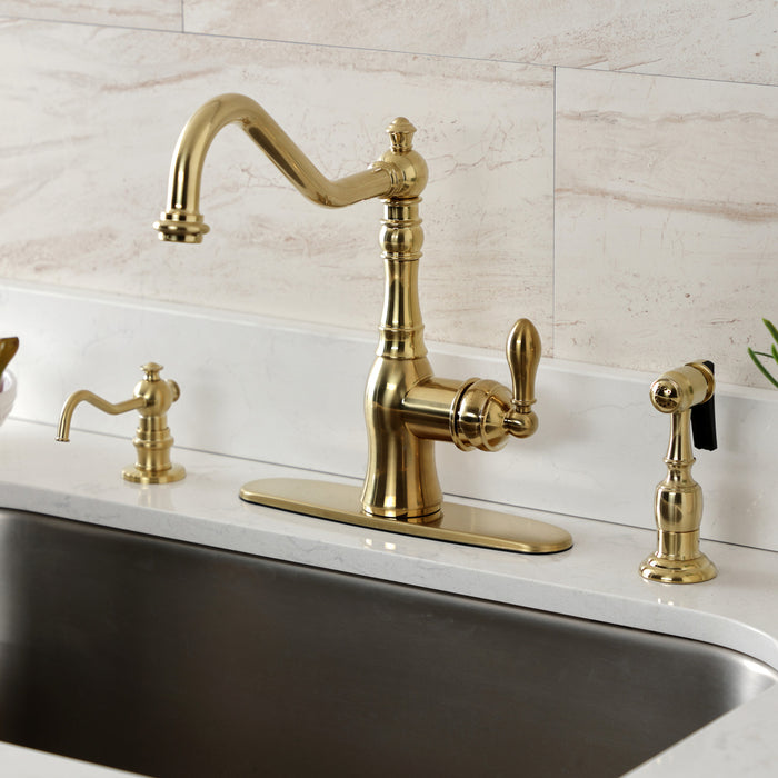 American Classic GSY7707ACLBS Single-Handle 2-or-4 Hole Deck Mount Kitchen Faucet with Brass Side Sprayer, Brushed Brass