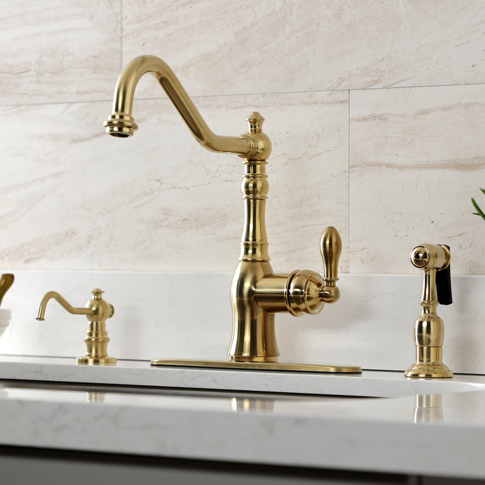 American Classic GSY7707ACLBS Single-Handle 2-or-4 Hole Deck Mount Kitchen Faucet with Brass Side Sprayer, Brushed Brass